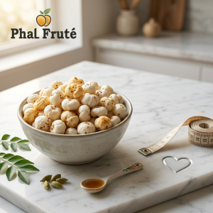 “Phalfrute makhana bowl with brand logo, healthy snack India for weight loss and heart health”